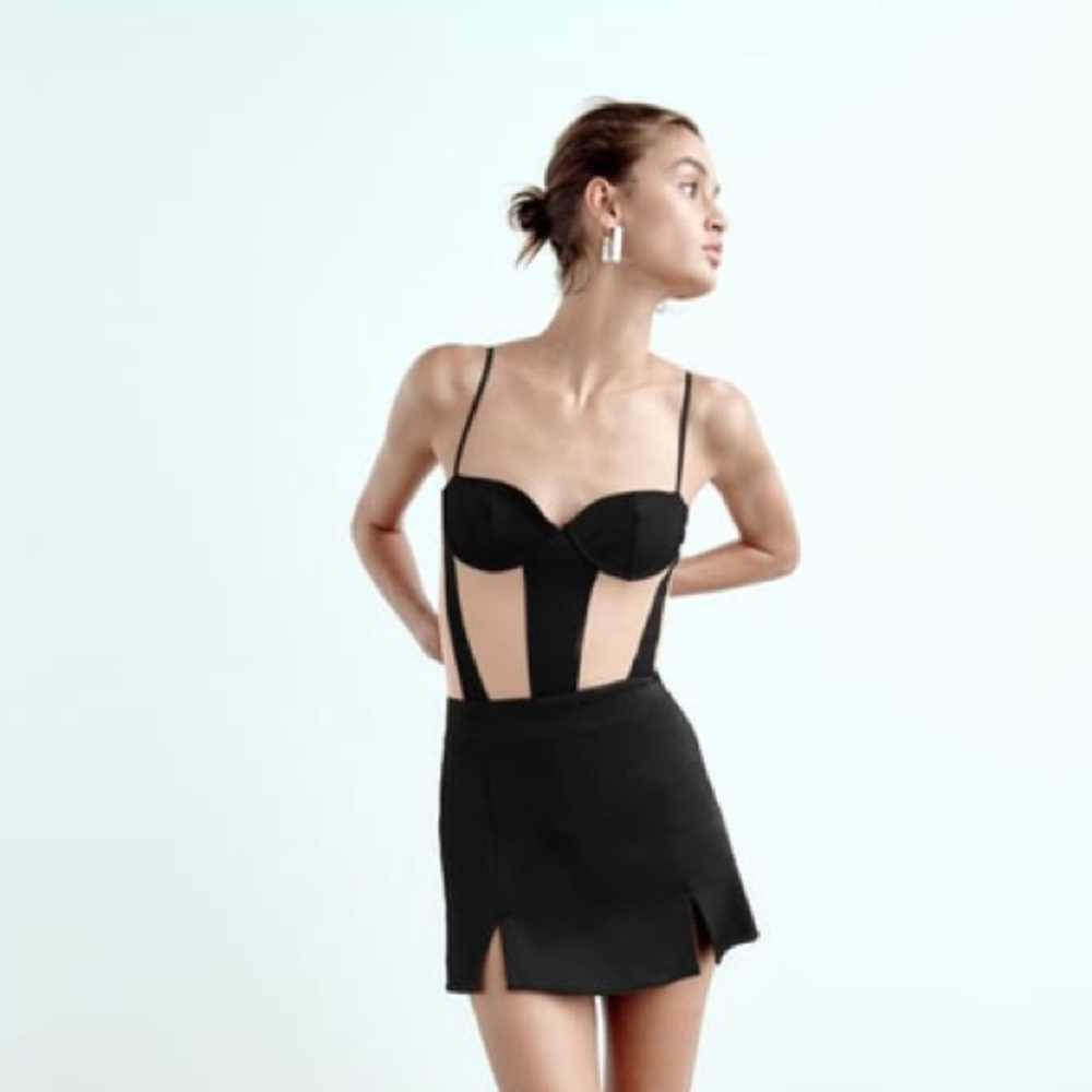 Zara Mesh Sheer Tulle Combination Bodysuit